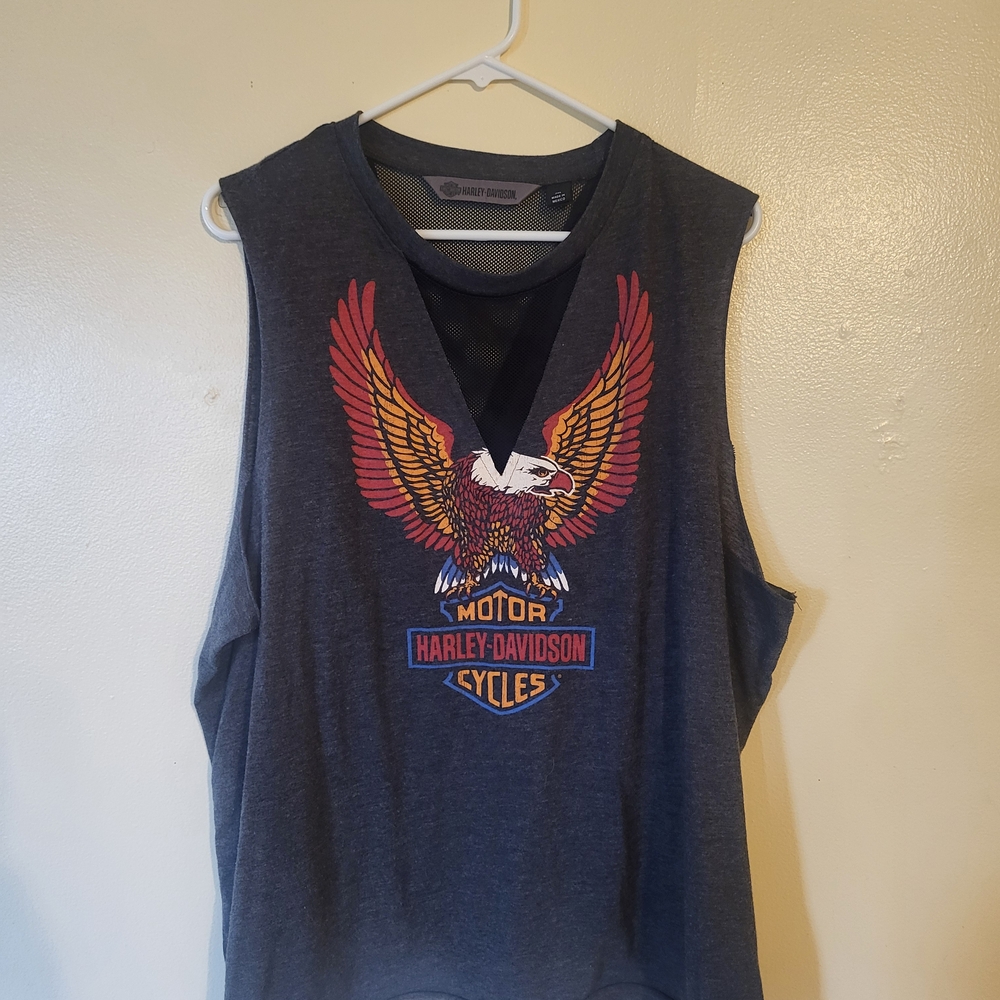 Harley-Davidson Gray Sleeveless Top with Eagle Graphic